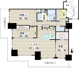 川崎市幸区の分譲賃貸マンション　Ｂｒｉｌｌｉａ　Ｔｏｗｅｒ　ＫＡＷＡＳＡＫI　１５０６　間取