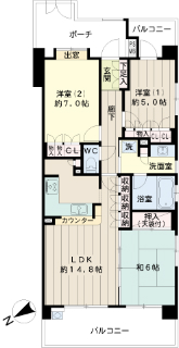横浜市鶴見区の賃貸マンション　ジェイシティ鶴見東寺尾　４０７号室　間取りです