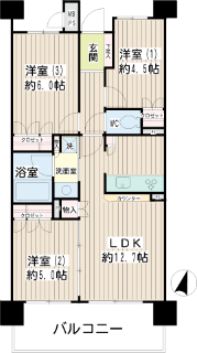 横浜市都筑区の賃貸マンション　クオス鴨居Ⅱレジデンシャルステージ　４０４号室　間取