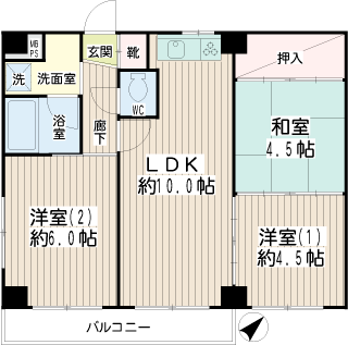 横浜市鶴見区の賃貸マンション　ルミエール岸谷　間取りです