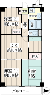 東京都大田区の賃貸マンション　ノーブル蓮沼　間取りです