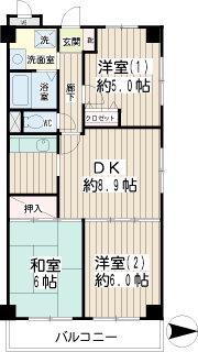 東京都大田区の賃貸マンション　ノーブル蓮沼　間取りです