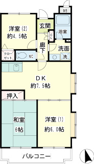 川崎市幸区の賃貸マンション　グラスィア新川崎　３０５号室　間取