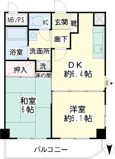 東京都世田谷区の賃貸マンション　クリア上野毛通り　２０５間取り