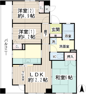 横浜市南区の賃貸マンション　カサグランデ上大岡　間取りです