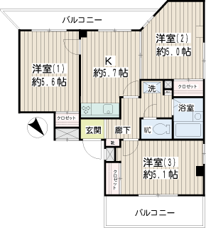 横浜市鶴見区の賃貸マンション　ユリウス今関　間取りです