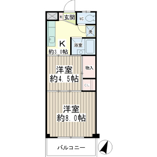 横浜市神奈川区の賃貸マンション　パークサイド宮里２０２号室　間取