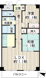 川崎市幸区の賃貸マンション　グランシャリオ３０３　間取