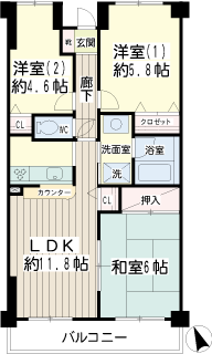 横浜市鶴見区の賃貸マンション　北寺尾大滝マンション　間取りです