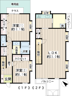 横浜市鶴見区の貸テラスハウス　アルパインテラス　間取りです