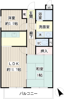 横浜市神奈川区の賃貸マンション　ペイサージュ　２０１号室　間取りです