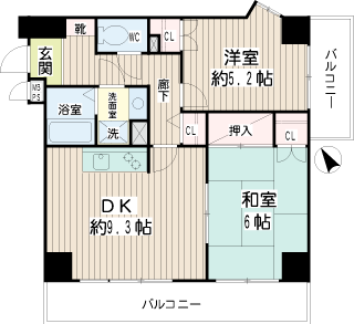 横須賀市船越町の賃貸マンション　グラン・ベルデ　５０３号室　間取りです