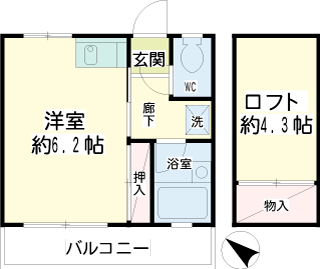 横浜市港南区の賃貸アパート　第一ＹＭハイツ　１０２号室間取り