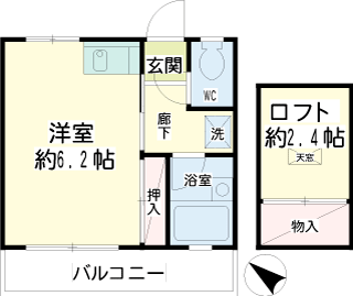 横浜市港南区の賃貸アパート　第一ＹＭハイツ　２０２号室間取り