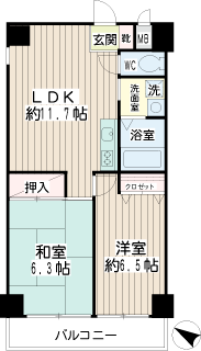 横浜市鶴見区の賃貸マンション　シャルマン鶴見市場　間取りです