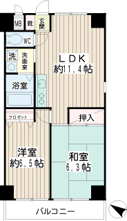 横浜市鶴見区の賃貸マンション　シャルマン鶴見市場　間取りです