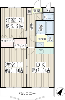 横浜市鶴見区の賃貸マンション　クレール平安　２０２号室間取