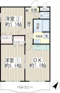 横浜市鶴見区の賃貸マンション　クレール平安　３０５号室　間取