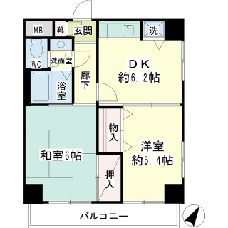 横浜市鶴見区の賃貸マンション　シーエスハイツ　１０２号室　間取り