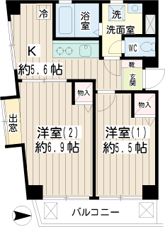 横浜市鶴見区の賃貸マンション　シャルム潮田６０２　間取り