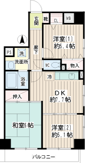 横浜市鶴見区の賃貸マンション　ブロードマンション　２０１号室　間取りです