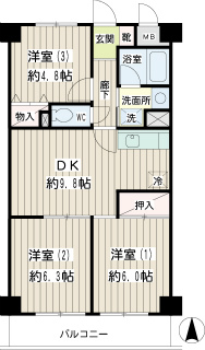 横浜市鶴見区の賃貸マンション　ブロードマンション203　間取