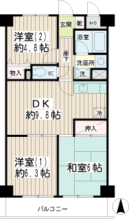 横浜市鶴見区の賃貸マンション　ブロードマンション　間取りです