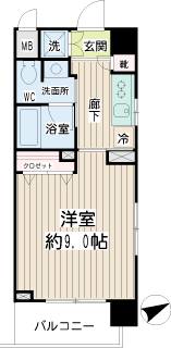 川崎市中原区の賃貸マンション　グランイーサ新丸子　４０４間取り