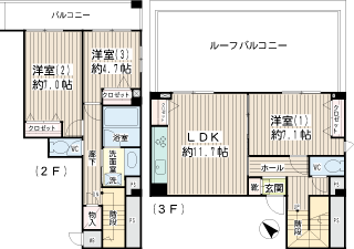 横浜市神奈川区の賃貸マンション　アキラクワトロ　間取りです