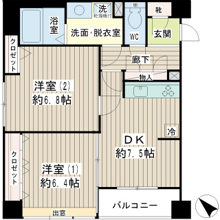 横浜市神奈川区の賃貸マンション　アキラクワトロ　１００１　間取