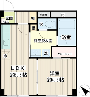 横浜市神奈川区の賃貸マンション　第一暘ビル２０２号室　間取