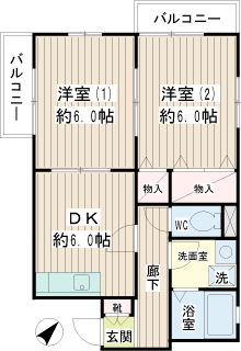 東急東横線東白楽の賃貸物件　グリーンパレス斎藤分2-B棟　間取りです