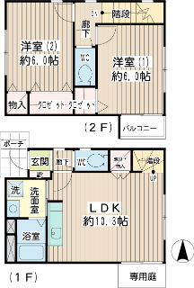 横浜市神奈川区の貸テラスハウス　グリーンパレス斎藤分ⅢＡ棟　間取