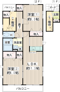 東急東横線　東白楽駅の貸テラスハウス　グリーンパレス斎藤分ⅢＢ棟間取り