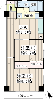 東急東横線　綱島駅の賃貸マンション　　マンション花家　間取りです