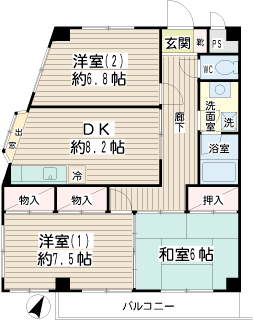 横浜市旭区の賃貸マンション　ＫＦハイム　間取りです