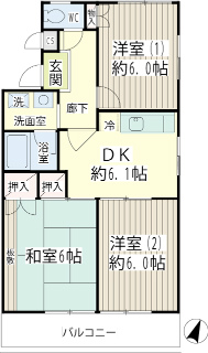 横浜市鶴見区の賃貸マンション　グリーンハイツ　２０１号室間取