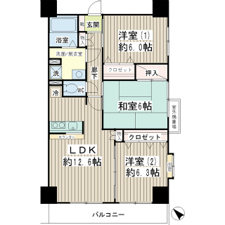 横浜市鶴見区の賃貸マンション　スカイ６１　３０７号室　間取