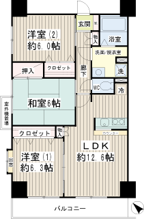 横浜市鶴見区の賃貸マンション　スカイ６１　間取りです