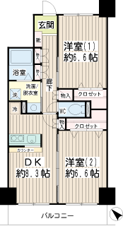 横浜市鶴見区の賃貸マンション　スカイ６１　間取りです