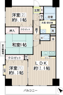 横浜市鶴見区の賃貸マンション　スカイ６１　間取りです　