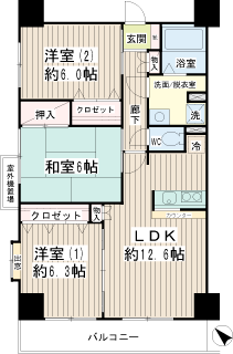 横浜市鶴見区の賃貸マンション　スカイ６１　間取りです