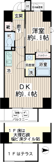 東急東横線　武蔵小杉駅の　新築賃貸マンション　コルティーレ武蔵小杉　２０１間取り