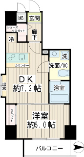 川崎市中原区の賃貸マンション　コルティーレ武蔵小杉　２０２号室　間取