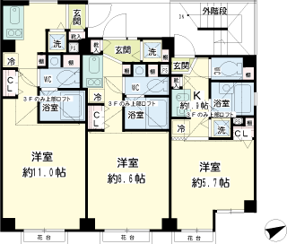 横浜市鶴見区の新築賃貸マンション　エムズアーク　３Ｆ平面図です