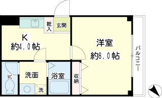 横浜市鶴見区の賃貸マンション　ドエル花月園Ⅱ　１０１号室　間取