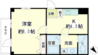 横浜市鶴見区の賃貸マンション　ドエル花月園Ⅱ　１０２号室　間取