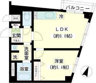 横浜市中区の賃貸マンション　ルート山手　３０２　間取